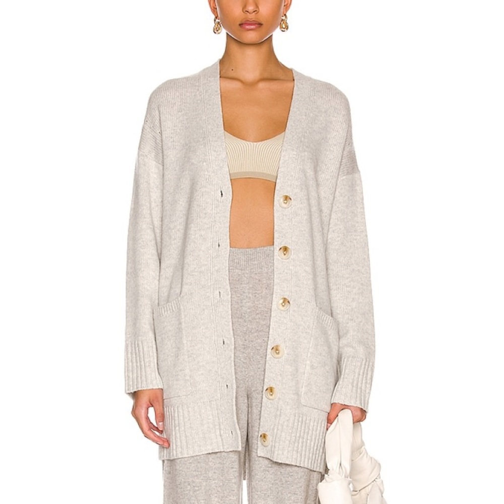 Loulou Studio Maio Wool & Cashmere Cardigan (Sz XS) Mid-Length Grey Melange